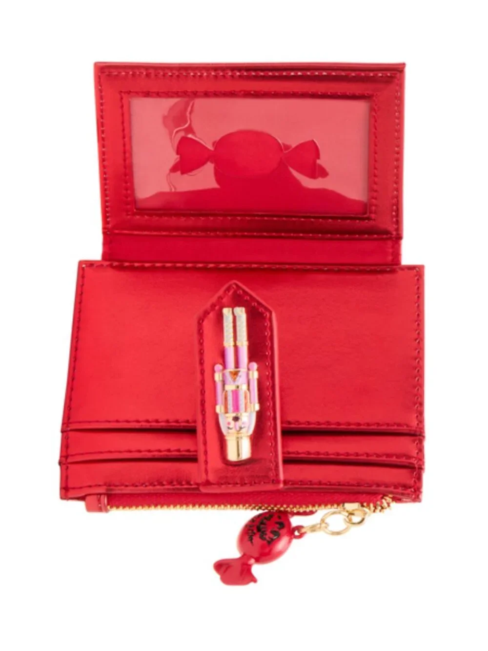 Betsey Johnson Kitsch Nutcracker Bifold Wallet Pink Stripe Rhinestones NWT